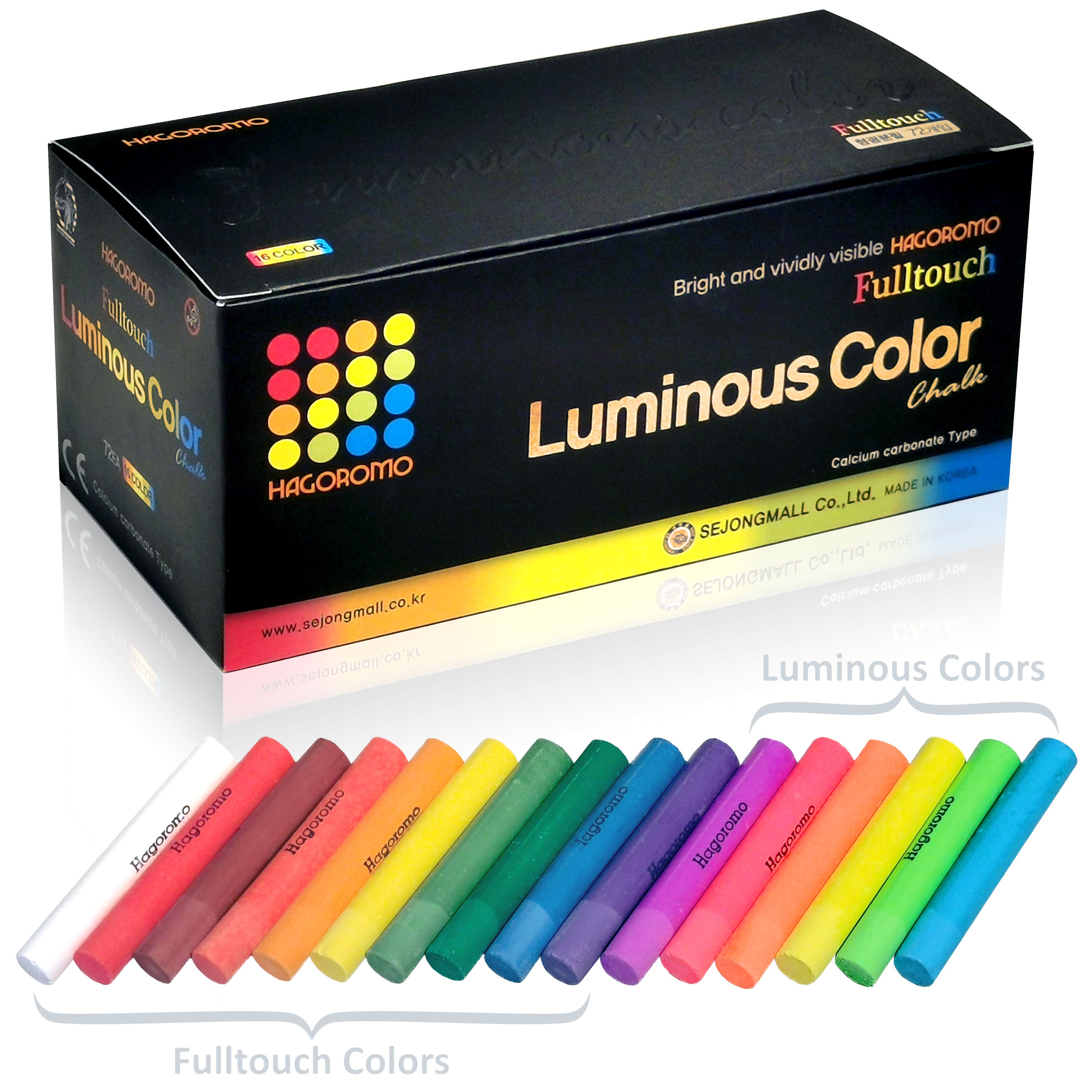 HAGOROMO Fulltouch Color Chalk Non-Toxic - [12 Pcs/10 Color Mix] 1 Box,  Dustless Washable Chalk for Kids, Professional Use